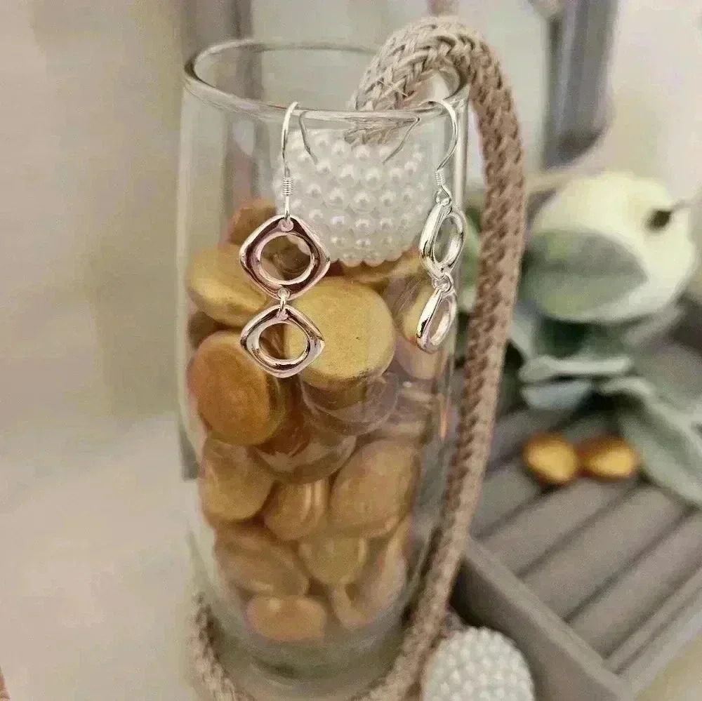 Dangling square stacked 925 sterling silver earrings. - Picture 5 of 6